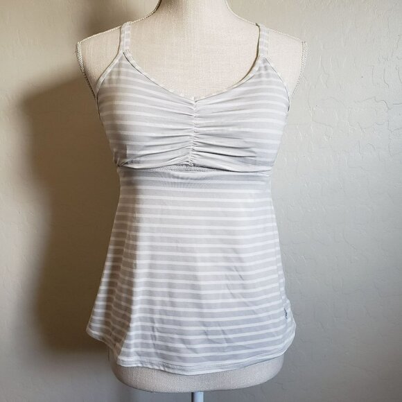 PrAna Striped Filament Tank Top Yoga Criss Cross Back Grey/White Sz Womens Small - Picture 3 of 12